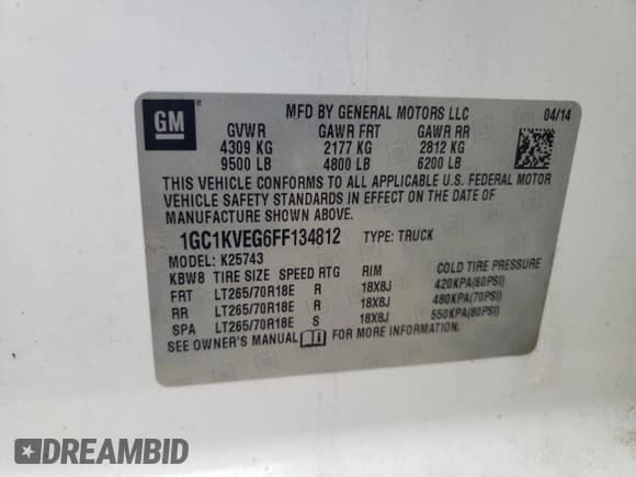 ✅ 2015 Chevrolet Silverado 2500HD LT • VIN: 1GC1KVEG6FF134812 • Lot: 57572305. Wystawiony na Copart z przebiegiem 61 323 mil. Bezpłatny archiwum sprzedaży aukcyjnych z USA i szczegółowy raport historii pojazdu na DreamBid. Zdjęcie 12.