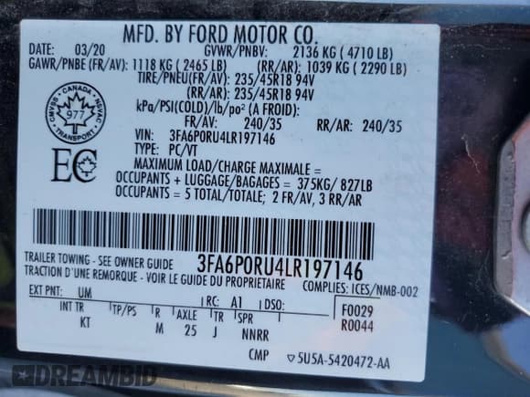✅ 2020 Ford Fusion Titanium • VIN: 3FA6P0RU4LR197146 • Lot: 66135495. Wystawiony na Copart z przebiegiem 91 262 mil. Bezpłatny archiwum sprzedaży aukcyjnych z USA i szczegółowy raport historii pojazdu na DreamBid. Zdjęcie 12.