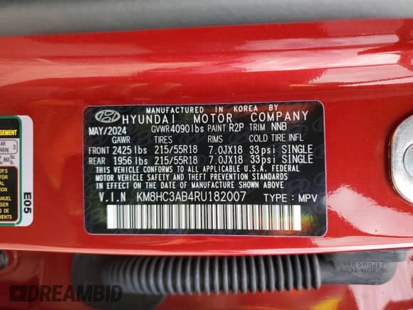 2024 Hyundai Kona SEL with VIN KM8HC3AB4RU182007, listed as a Copart auction lot 87956855 with 1,551 mi miles and Salvage title. Bid and sale history available at DreamBid. Image 13.