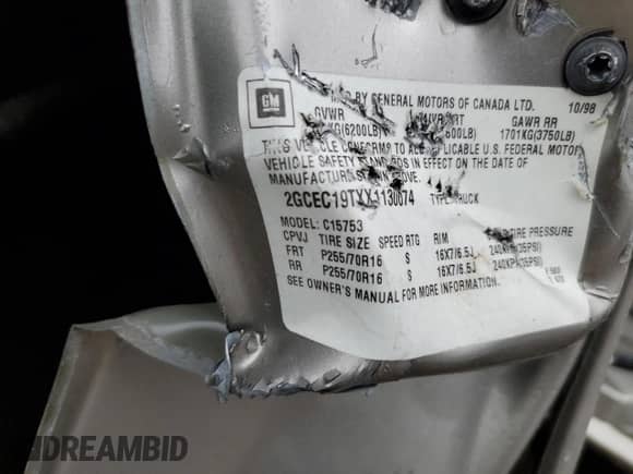 ✅ 1999 Chevrolet Silverado 1500 LS • VIN: 2GCEC19TXX1130074 • Lot: 47924044. Wystawiony na Copart z przebiegiem 293 994 mil mil. Skorzystaj z bezpłatnego archiwum sprzedaży aukcyjnych z USA i zobacz szczegółowy raport historii pojazdu na DreamBid. Zdjęcie 12.