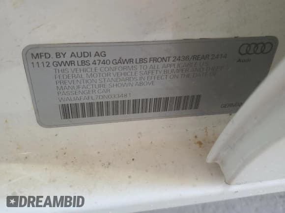 ✅ 2013 Audi A4 Premium • VIN: WAUAFAFL7DN033481 • Лот: 71084045. Опубликован ранее на Copart с пробегом 143 873 миль. Бесплатный доступ к архиву аукционных продаж из США и подробный отчёт об истории автомобиля на DreamBid. Изображение 12.