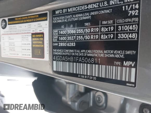 ✅ 2015 Mercedes-Benz M 350 • VIN: 4JGDA5HB1FA506811 • Lot: 42241750. Listed on IAAI with 162,278 mi. Free auction sales archive from the USA and detailed vehicle history report at DreamBid. Image 9.