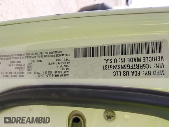 ✅ 2022 Ram 1500 Tradesman • VIN: 1C6RR7FG6NS245737 • Лот: 43699539. Опубликован ранее на IAAI с пробегом 118 602 миль. Бесплатный доступ к архиву аукционных продаж из США и подробный отчёт об истории автомобиля на DreamBid. Изображение 8.