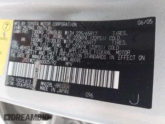 ✅ 2006 Toyota Highlander Limited • VIN: JTEEW21A960005192 • Lot: 43774864. Listed on IAAI with 232,154 mi. Free auction sales archive from the USA and detailed vehicle history report at DreamBid. Image 9.