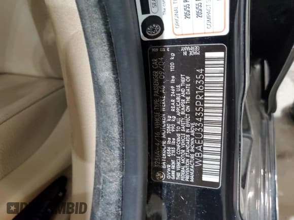 ✅ 2005 BMW 3 Series 325xi • VIN: WBAEU33435PR16354 • Lot: 59878885. Wystawiony na Copart z przebiegiem 111 937 mil. Bezpłatny archiwum sprzedaży aukcyjnych z USA i szczegółowy raport historii pojazdu na DreamBid. Zdjęcie 12.