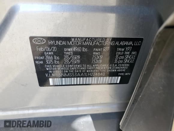 ✅ 2020 Hyundai Santa Fe Limited • VIN: 5NMS53AA1LH224840 • Lot: 40514164. Wystawiony na Copart z przebiegiem 44 024 mil. Bezpłatny archiwum sprzedaży aukcyjnych z USA i szczegółowy raport historii pojazdu na DreamBid. Zdjęcie 13.