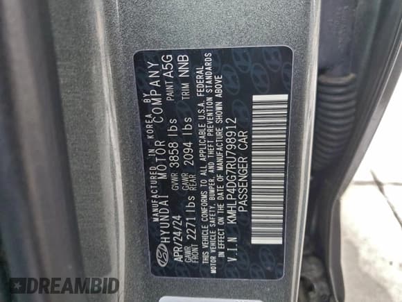 ✅ 2024 Hyundai Elantra Limited • VIN: KMHLP4DG7RU798912 • Лот: 94797765. Опубликован ранее на Copart с пробегом 49 025 миль. Бесплатный доступ к архиву аукционных продаж из США и подробный отчёт об истории автомобиля на DreamBid. Изображение 12.