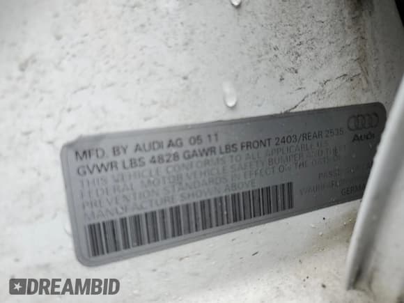 ✅ 2011 Audi A4 Premium Plus • VIN: WAUHFAFL0BN056631 • Lot: 52178105. Listed on Copart with 69,802 mi. Free auction sales archive from the USA and detailed vehicle history report at DreamBid. Image 14.