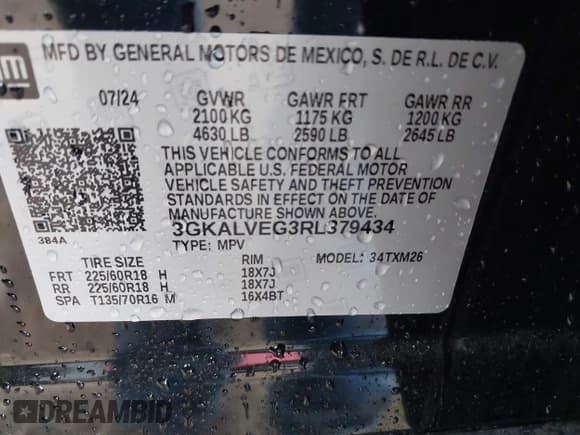 ✅ 2024 GMC Terrain SLT • VIN: 3GKALVEG3RL379434 • Lot: 42232120. Listed on IAAI with 3,266 mi. Free auction sales archive from the USA and detailed vehicle history report at DreamBid. Image 9.