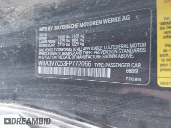 ✅ 2015 BMW 4 Series 428i • VIN: WBA3V7C53FP772066 • Лот: 42837150. Опубликован ранее на IAAI с пробегом Не указан. Бесплатный доступ к архиву аукционных продаж из США и подробный отчёт об истории автомобиля на DreamBid. Изображение 9.