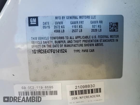 ✅ 2015 Chevrolet Volt • VIN: 1G1RC6E47FU141624 • Lot: 79142334. Wystawiony na Copart z przebiegiem 31 809 mil. Bezpłatny archiwum sprzedaży aukcyjnych z USA i szczegółowy raport historii pojazdu na DreamBid. Zdjęcie 14.