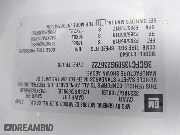 ✅ 2009 Chevrolet Silverado 1500 • VIN: 3GCFC13509G236722 • Lot: 43110882. Wystawiony na IAAI z przebiegiem 217 493 mil. Bezpłatny archiwum sprzedaży aukcyjnych z USA i szczegółowy raport historii pojazdu na DreamBid. Zdjęcie 9.