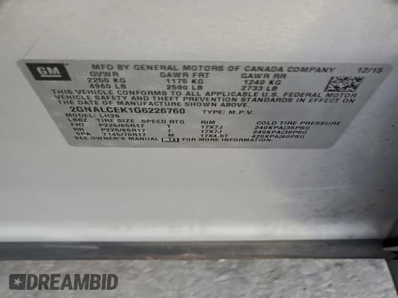 ✅ 2016 Chevrolet Equinox LT • VIN: 2GNALCEK1G6226760 • Лот: 94576085. Опубликован ранее на Copart с пробегом 105 031 миль. Бесплатный доступ к архиву аукционных продаж из США и подробный отчёт об истории автомобиля на DreamBid. Изображение 13.