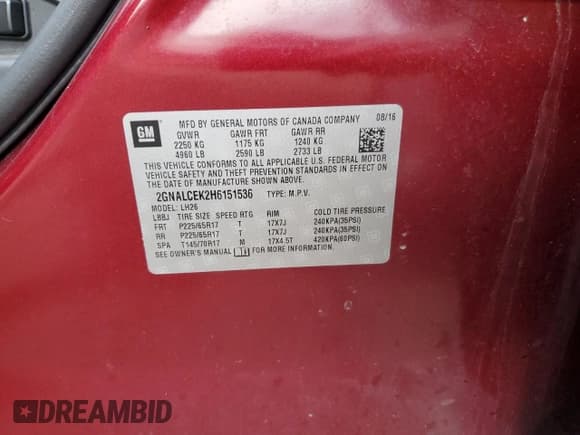 ✅ 2017 Chevrolet Equinox LT • VIN: 2GNALCEK2H6151536 • Лот: 83037874. Опубликован ранее на Copart с пробегом 61 252 миль. Бесплатный доступ к архиву аукционных продаж из США и подробный отчёт об истории автомобиля на DreamBid. Изображение 12.