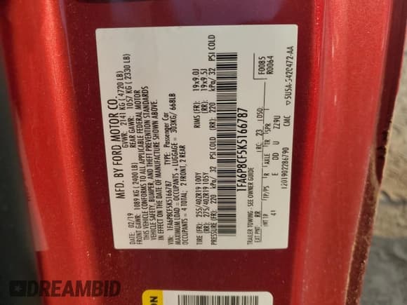 ✅ 2019 Ford Mustang GT Premium • VIN: 1FA6P8CF5K5166787 • Lot: 81135285. Listed on Copart with Not provided. Free auction sales archive from the USA and detailed vehicle history report at DreamBid. Image 13.