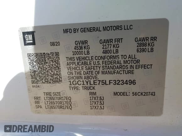 ✅ 2020 Chevrolet Silverado 2500HD Work Truck • VIN: 1GC1YLE75LF323496 • Лот: 43508449. Опубликован ранее на IAAI с пробегом 37 740 миль. Бесплатный доступ к архиву аукционных продаж из США и подробный отчёт об истории автомобиля на DreamBid. Изображение 9.