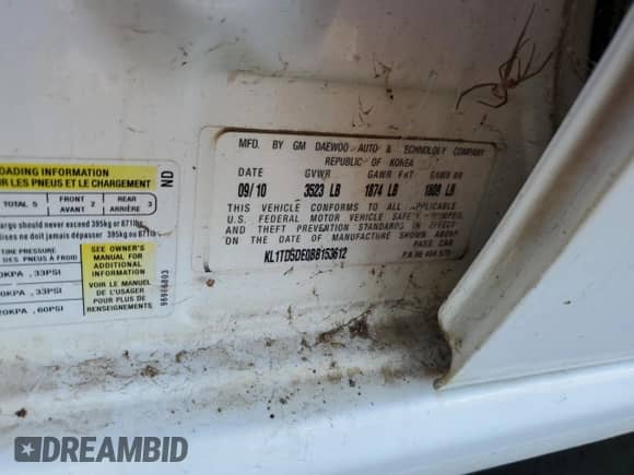 2011 Chevrolet Aveo 1LT z VIN KL1TD5DE0BB153612, wystawiony jako Copart lot #80396334 z przebiegiem 113 397 mil mil oraz Czysty tytuł • Clean title. Historia ofert i sprzedaży dostępna na DreamBid. Obrazek 12.