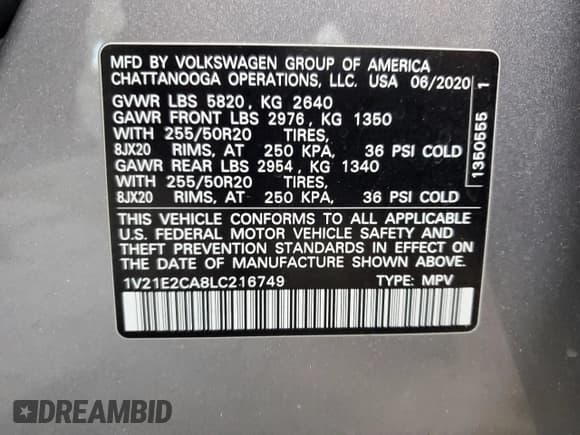 ✅ 2020 Volkswagen Atlas SE • VIN: 1V21E2CA8LC216749 • Lot: 81615115. Wystawiony na Copart z przebiegiem 94 529 mil. Bezpłatny archiwum sprzedaży aukcyjnych z USA i szczegółowy raport historii pojazdu na DreamBid. Zdjęcie 14.