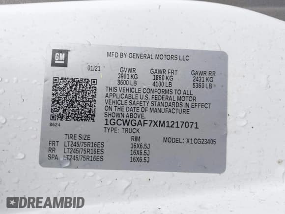 ✅ 2021 Chevrolet Express Cargo • VIN: 1GCWGAF7XM1217071 • Lot: 41959458. Wystawiony na IAAI z przebiegiem 42 596 mil. Bezpłatny archiwum sprzedaży aukcyjnych z USA i szczegółowy raport historii pojazdu na DreamBid. Zdjęcie 9.