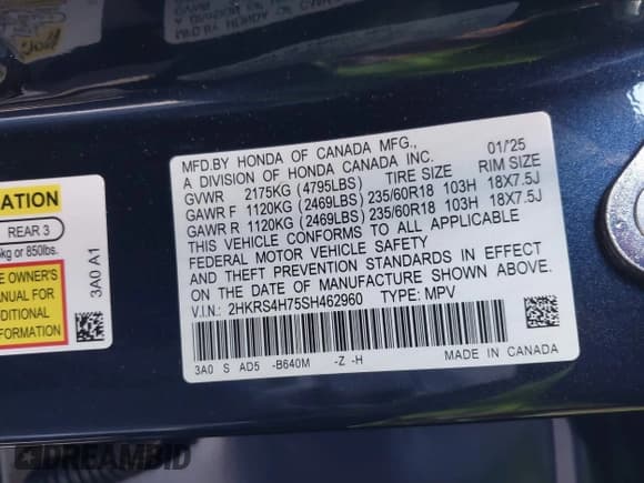 ✅ 2025 Honda CR-V EX-L • VIN: 2HKRS4H75SH462960 • Лот: 43495893. Опубликован ранее на IAAI с пробегом 5 300 миль. Бесплатный доступ к архиву аукционных продаж из США и подробный отчёт об истории автомобиля на DreamBid. Изображение 9.