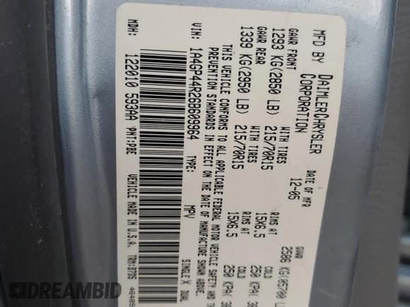 ✅ 2006 Chrysler Town & Country LX • VIN: 1A4GP44R26B609964 • Lot: 91124805. Listed on Copart with 176,570 mi. Free auction sales archive from the USA and detailed vehicle history report at DreamBid. Image 13.