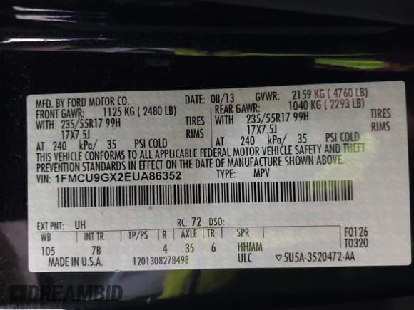 ✅ 2014 Ford Escape SE • VIN: 1FMCU9GX2EUA86352 • Lot: 43644711. Wystawiony na IAAI z przebiegiem 137 143 mil. Bezpłatny archiwum sprzedaży aukcyjnych z USA i szczegółowy raport historii pojazdu na DreamBid. Zdjęcie 9.