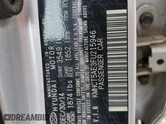 ✅ 2015 Hyundai Accent GS • VIN: KMHCT5AE3FU215946 • Лот: 76070754. Опубликован ранее на Copart с пробегом 88 036 миль. Бесплатный доступ к архиву аукционных продаж из США и подробный отчёт об истории автомобиля на DreamBid. Изображение 13.