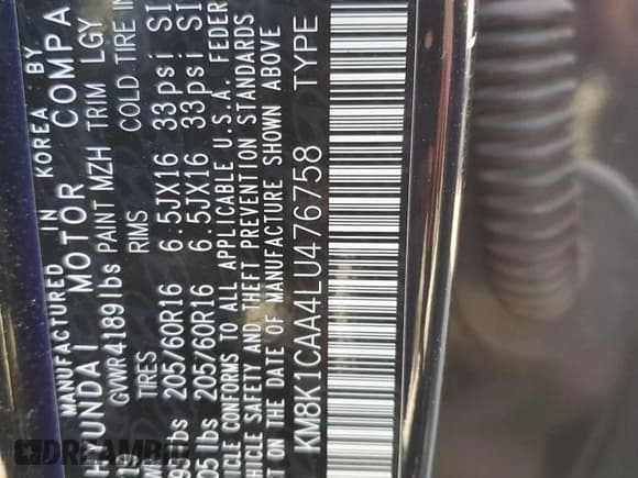 ✅ 2020 Hyundai Kona SE • VIN: KM8K1CAA4LU476758 • Лот: 44767244. Опубликован ранее на Copart с пробегом 74 004 миль. Бесплатный доступ к архиву аукционных продаж из США и подробный отчёт об истории автомобиля на DreamBid. Изображение 13.