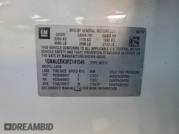 ✅ 2015 Chevrolet Equinox LT • VIN: 1GNALCEK3FZ141549 • Lot: 95281935. Wystawiony na Copart z przebiegiem 118 438 mil. Bezpłatny archiwum sprzedaży aukcyjnych z USA i szczegółowy raport historii pojazdu na DreamBid. Zdjęcie 13.