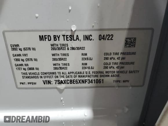 ✅ 2022 Tesla Model X Plaid • VIN: 7SAXCBE6XNF341061 • Лот: 84867405. Опубликован ранее на Copart с пробегом 30 545 миль. Бесплатный доступ к архиву аукционных продаж из США и подробный отчёт об истории автомобиля на DreamBid. Изображение 14.