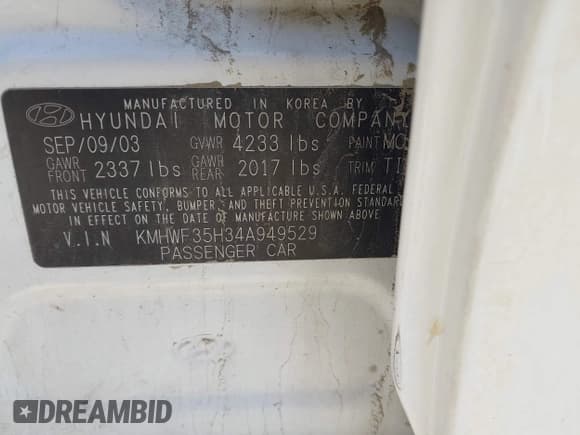 ✅ 2004 Hyundai Sonata GLS • VIN: KMHWF35H34A949529 • Lot: 42526849. Listed on IAAI with 419,036 mi. Free auction sales archive from the USA and detailed vehicle history report at DreamBid. Image 9.