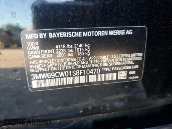 ✅ 2025 BMW 3 Series 330i • VIN: 3MW69CW01S8F10470 • Lot: 86663835. Listed on Copart with Not provided. Free auction sales archive from the USA and detailed vehicle history report at DreamBid. Image 12.