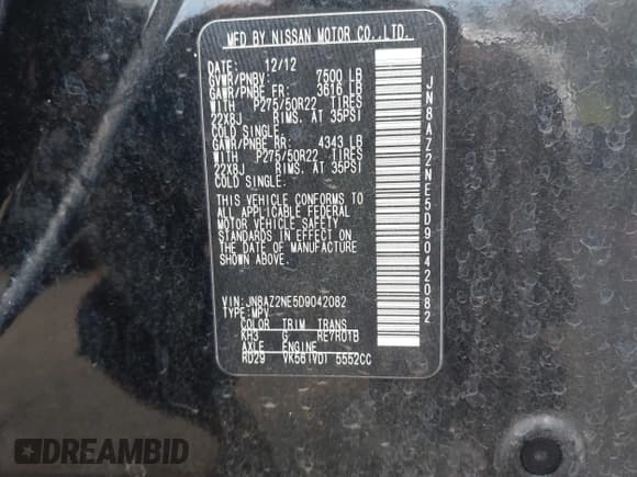 ✅ 2013 Infiniti QX56 • VIN: JN8AZ2NE5D9042082 • Lot: 42436918. Wystawiony na IAAI z przebiegiem 157 292 mil. Bezpłatny archiwum sprzedaży aukcyjnych z USA i szczegółowy raport historii pojazdu na DreamBid. Zdjęcie 9.