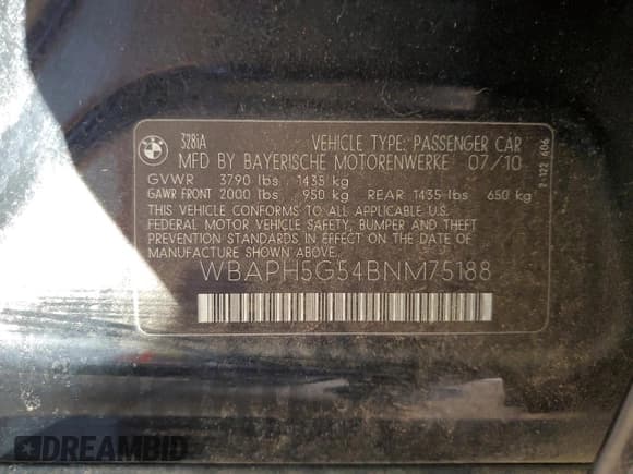 ✅ 2011 BMW 3 Series 328i • VIN: WBAPH5G54BNM75188 • Lot: 82543115. Listed on Copart with 153,370 mi. Free auction sales archive from the USA and detailed vehicle history report at DreamBid. Image 13.