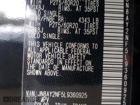 ✅ 2020 Nissan Armada Platinum • VIN: JN8AY2NF5L9360925 • Lot: 73123524. Wystawiony na Copart z przebiegiem Nie podano. Bezpłatny archiwum sprzedaży aukcyjnych z USA i szczegółowy raport historii pojazdu na DreamBid. Zdjęcie 13.