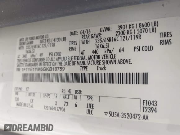 ✅ 2016 Ford Transit Cargo • VIN: 1FTYE1YM6GKB10759 • Lot: 42835968. Listed on IAAI with 167,681 mi. Free auction sales archive from the USA and detailed vehicle history report at DreamBid. Image 9.