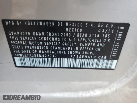 ✅ 2014 Volkswagen Jetta TDI • VIN: 3VWLL7AJ8EM422717 • Lot: 86986875. Wystawiony na Copart z przebiegiem 140 396 mil. Bezpłatny archiwum sprzedaży aukcyjnych z USA i szczegółowy raport historii pojazdu na DreamBid. Zdjęcie 12.