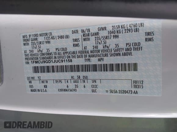 ✅ 2018 Ford Escape SE • VIN: 1FMCU9GD1JUC91158 • Лот: 43536835. Опубликован ранее на IAAI с пробегом 153 303 миль. Бесплатный доступ к архиву аукционных продаж из США и подробный отчёт об истории автомобиля на DreamBid. Изображение 9.