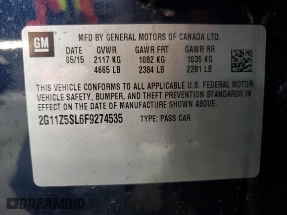 ✅ 2015 Chevrolet Impala LS • VIN: 2G11Z5SL6F9274535 • Лот: 90630865. Опубликован ранее на Copart с пробегом 85 291 миль. Бесплатный доступ к архиву аукционных продаж из США и подробный отчёт об истории автомобиля на DreamBid. Изображение 12.