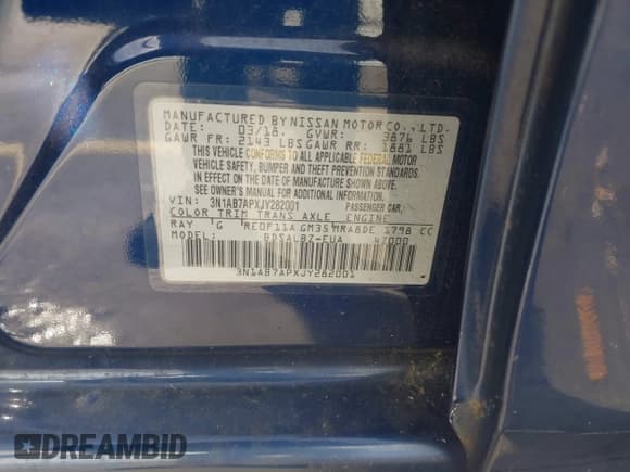 ✅ 2018 Nissan Sentra S • VIN: 3N1AB7APXJY282001 • Lot: 43695007. Wystawiony na IAAI z przebiegiem 91 238 mil. Bezpłatny archiwum sprzedaży aukcyjnych z USA i szczegółowy raport historii pojazdu na DreamBid. Zdjęcie 9.