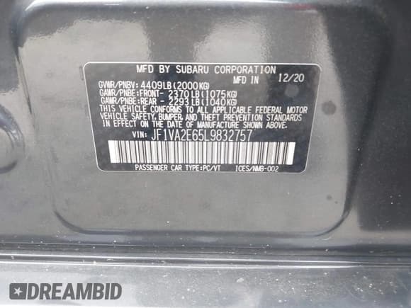 ✅ 2020 Subaru WRX STI • VIN: JF1VA2E65L9832757 • Lot: 41938409. Listed on IAAI with 45,606 mi. Free auction sales archive from the USA and detailed vehicle history report at DreamBid. Image 9.