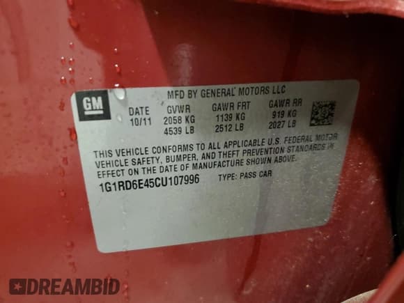 ✅ 2012 Chevrolet Volt • VIN: 1G1RD6E45CU107996 • Lot: 72630404. Wystawiony na Copart z przebiegiem 75 570 mil. Bezpłatny archiwum sprzedaży aukcyjnych z USA i szczegółowy raport historii pojazdu na DreamBid. Zdjęcie 12.