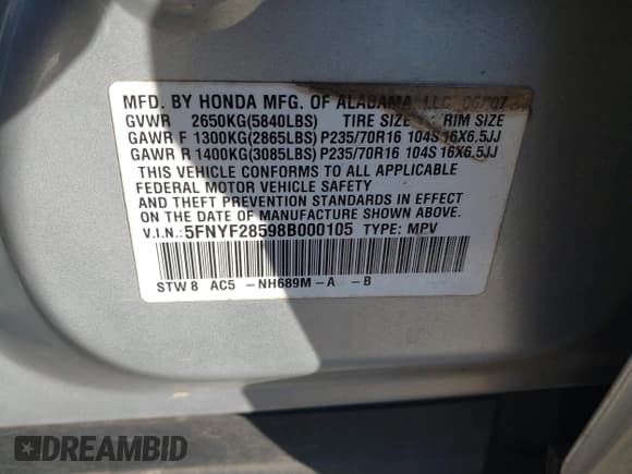 ✅ 2008 Honda Pilot EX-L • VIN: 5FNYF28598B000105 • Лот: 43711511. Опубликован ранее на IAAI с пробегом 227 894 миль. Бесплатный доступ к архиву аукционных продаж из США и подробный отчёт об истории автомобиля на DreamBid. Изображение 9.