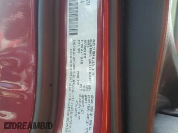 ✅ 2020 Dodge Durango GT Plus • VIN: 1C4RDHDG8LC381374 • Лот: 68491875. Опубликован ранее на Copart с пробегом Не указан. Бесплатный доступ к архиву аукционных продаж из США и подробный отчёт об истории автомобиля на DreamBid. Изображение 13.