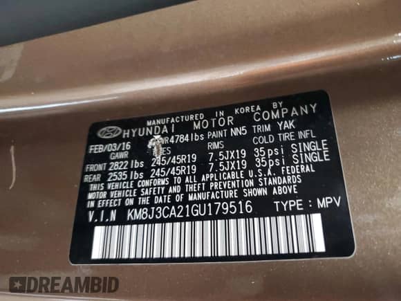 2016 Hyundai Tucson Sport z VIN KM8J3CA21GU179516, wystawiony jako Copart lot #91082765 z przebiegiem 93 070 mil mil oraz Czysty tytuł • Clean title. Historia ofert i sprzedaży dostępna na DreamBid. Obrazek 13.