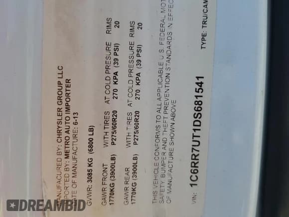 ✅ 2013 Ram 1500 Sport • VIN: 1C6RR7UT1DS681541 • Lot: 64261275. Listed on Copart with 156,756 mi. Free auction sales archive from the USA and detailed vehicle history report at DreamBid. Image 12.