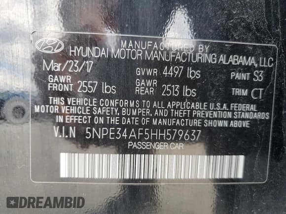 ✅ 2017 Hyundai Sonata Sport • VIN: 5NPE34AF5HH579637 • Lot: 41843333. Listed on Copart with 133,483 mi. Free auction sales archive from the USA and detailed vehicle history report at DreamBid. Image 12.