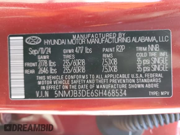 ✅ 2025 Hyundai Tucson SEL • VIN: 5NMJB3DE6SH468534 • Лот: 91414265. Опубликован ранее на Copart с пробегом 27 055 миль. Бесплатный доступ к архиву аукционных продаж из США и подробный отчёт об истории автомобиля на DreamBid. Изображение 14.