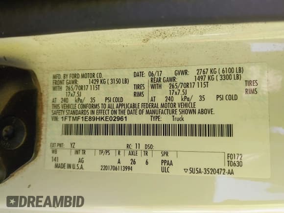 ✅ 2017 Ford F-150 XL • VIN: 1FTMF1E89HKE02961 • Lot: 41217931. Listed on IAAI with 80,434 mi. Free auction sales archive from the USA and detailed vehicle history report at DreamBid. Image 9.