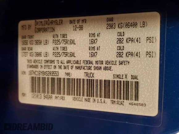 1999 Dodge 1500 с VIN 1B7HC16Y8XS203553, выставлен на аукционе Copart как лот 84555834 с пробегом 163 360 миль миль и Списание • Salvage title. История ставок и продаж доступна на DreamBid. Изображение 12.